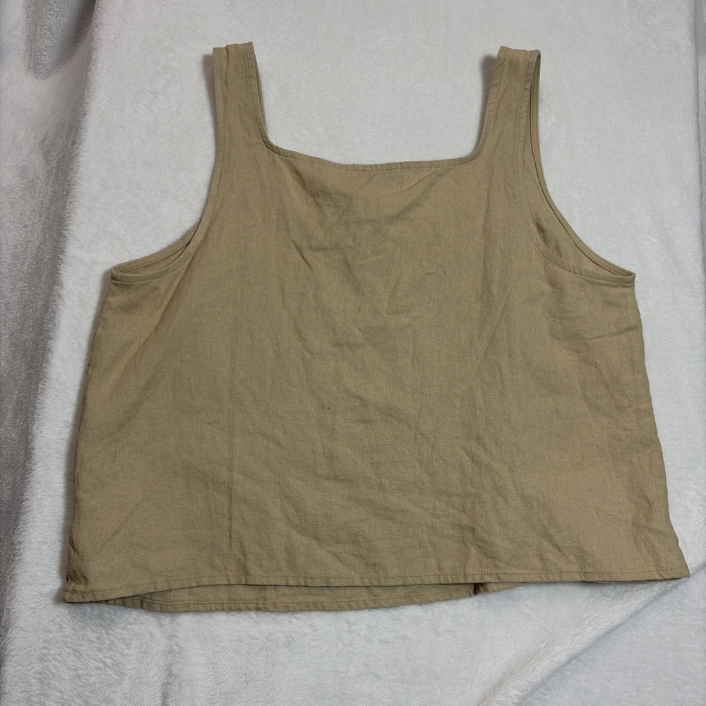 Express Women's Sleeveless Linen Blend Tank Top‎ Large Tan Square Neck Pullover - Picture 6 of 9